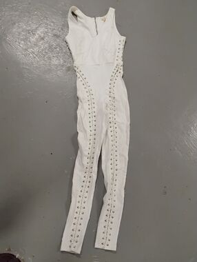 Sexy White Lace-Up Jumpsuit with Side Eyelet Detail